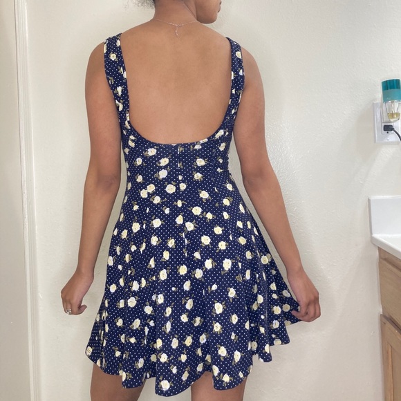 Polka Dot Floral Low Back Skater Dress - Picture 2 of 6